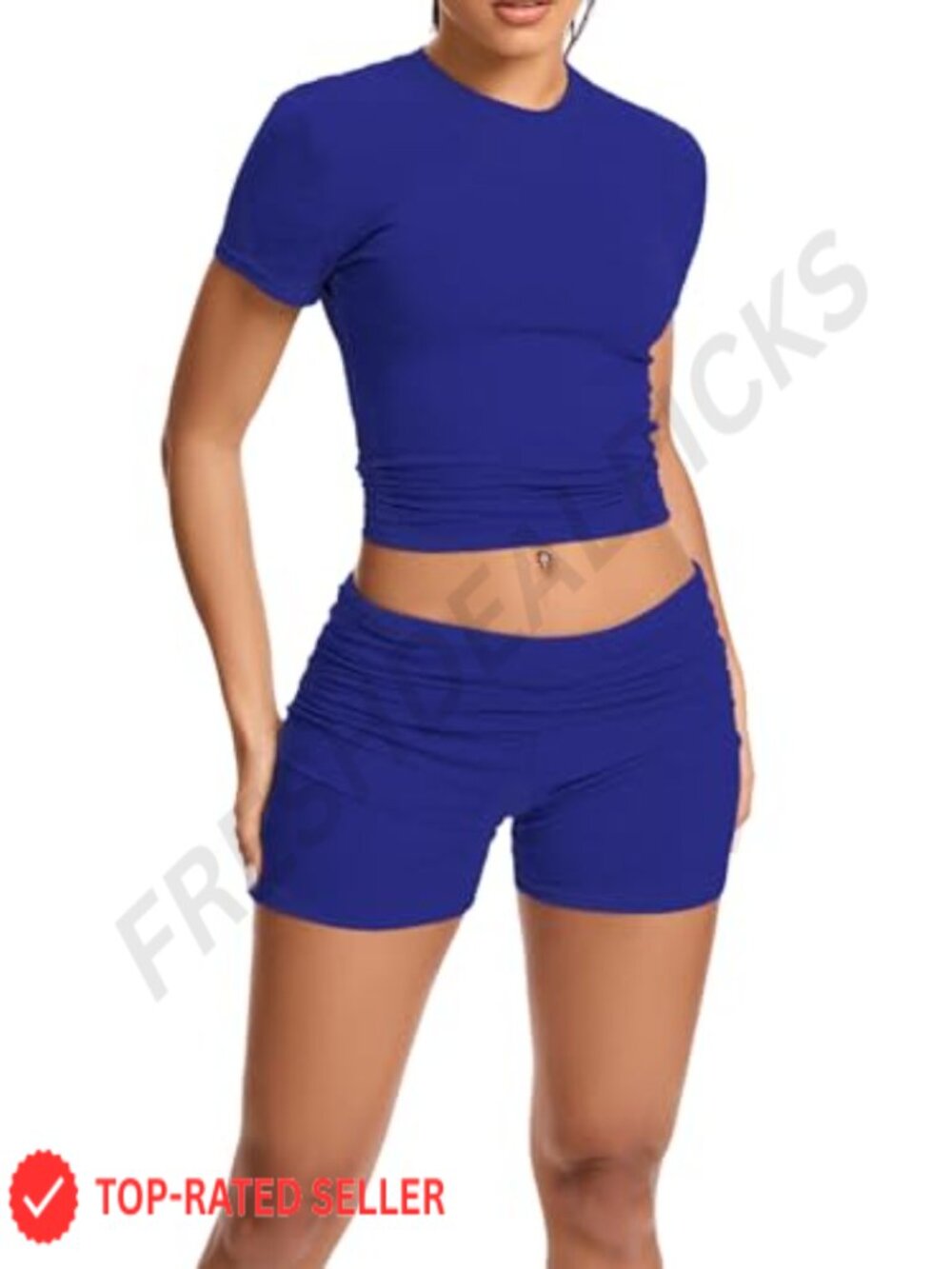 Women's 2 Piece Workout Set Short Sleeve Crop Top & Foldover Shorts Gym